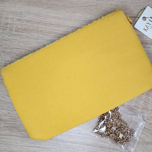 KAYLEE Yellow Floral Beaded Envelope Clutch Crossbody Bag NWT - Picture 4 of 6
